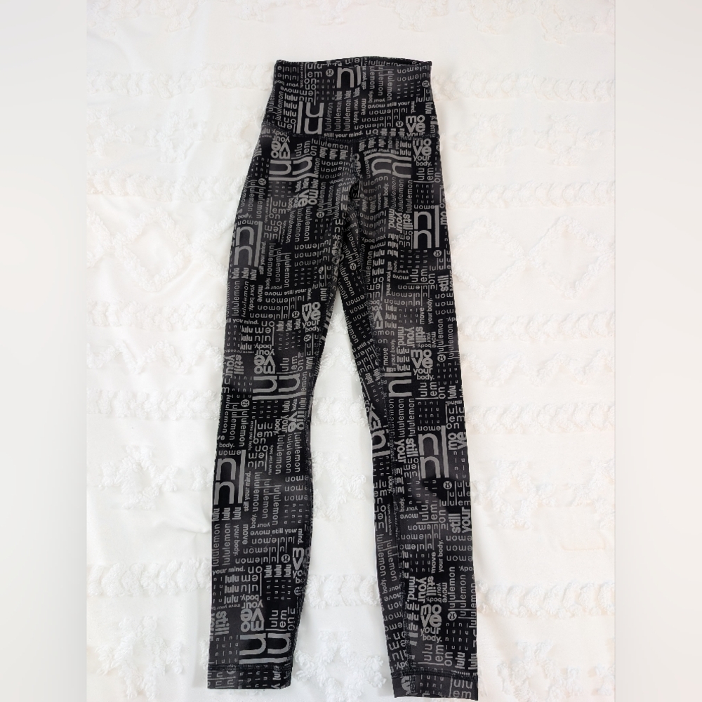 Lululemon Athletica Black and Gray Logo Leggings